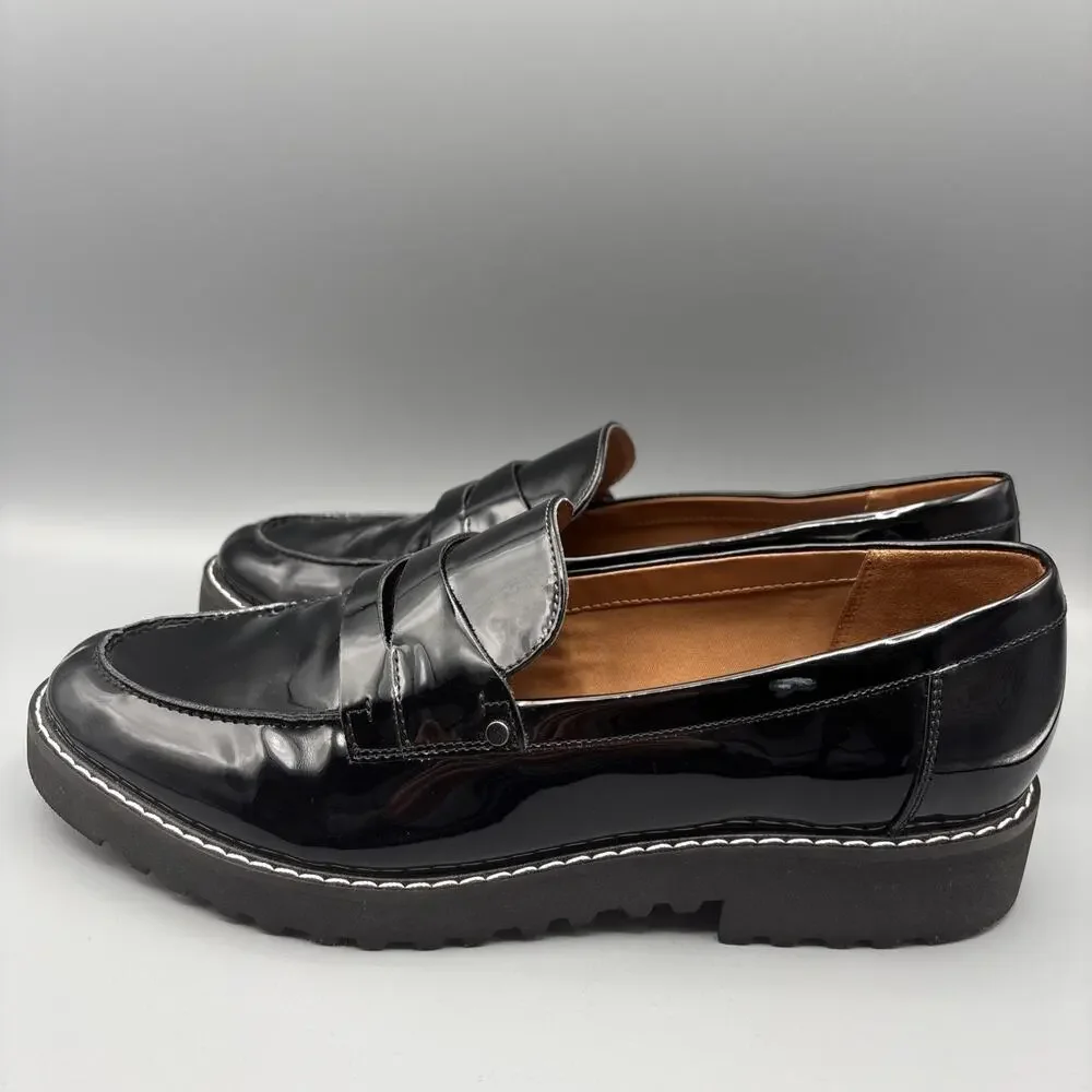 Franko Sarto Cassandra Penny Loafers Size 10 Black Patent Vegan Leather Academia